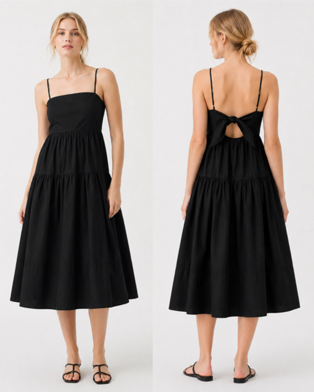 J Crew Tie Back Tiered 100% Cotton Poplin Dress Size 6 Black LBD Minimalist